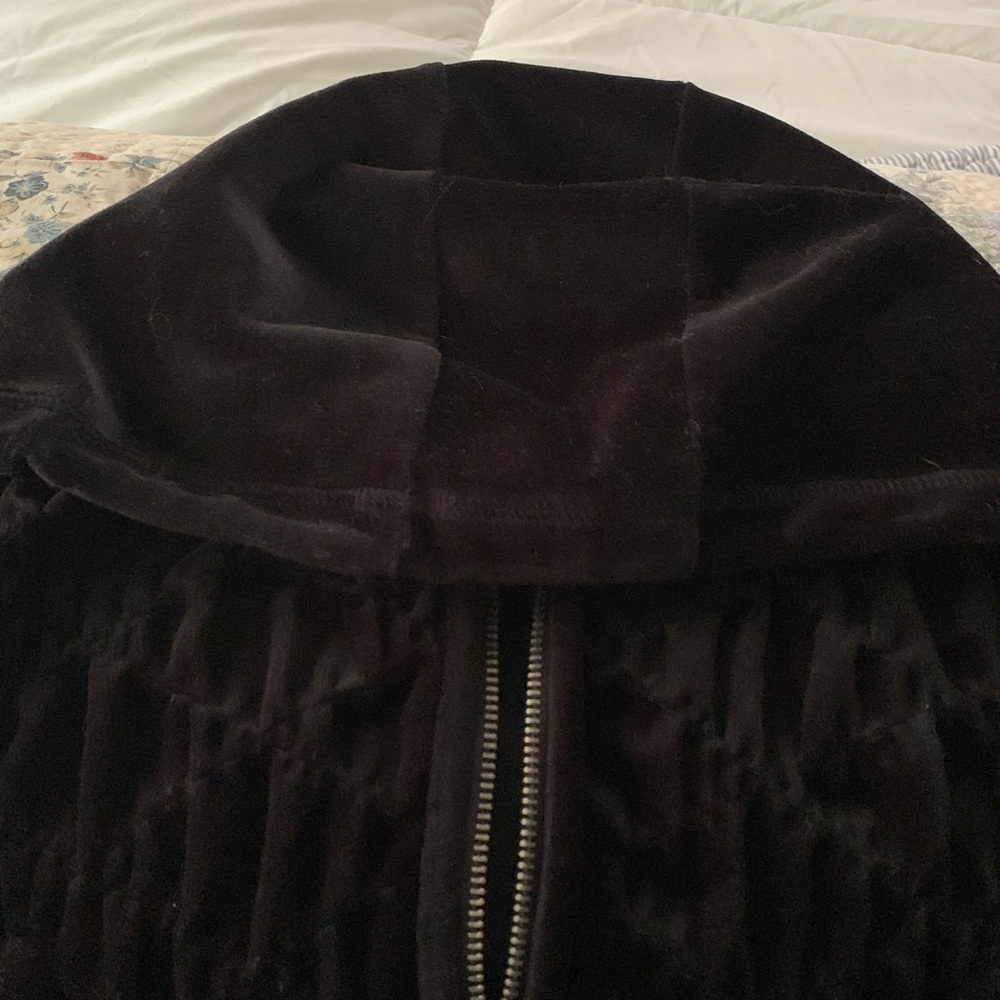 Velvet Hoodie - “August Silk”, Black, Zip Front, Drawstring, Soft, Dressy Casual - Picture 8 of 11